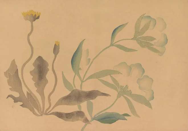 an old_Japanese_print_flowers in browns