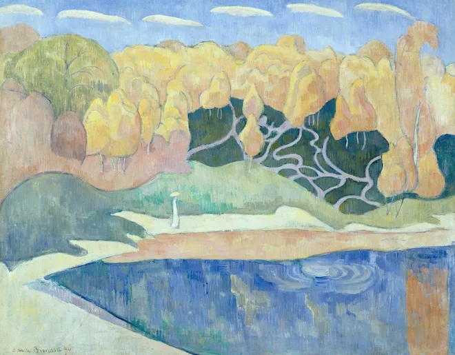 watercolor landscape in pastel with small figure