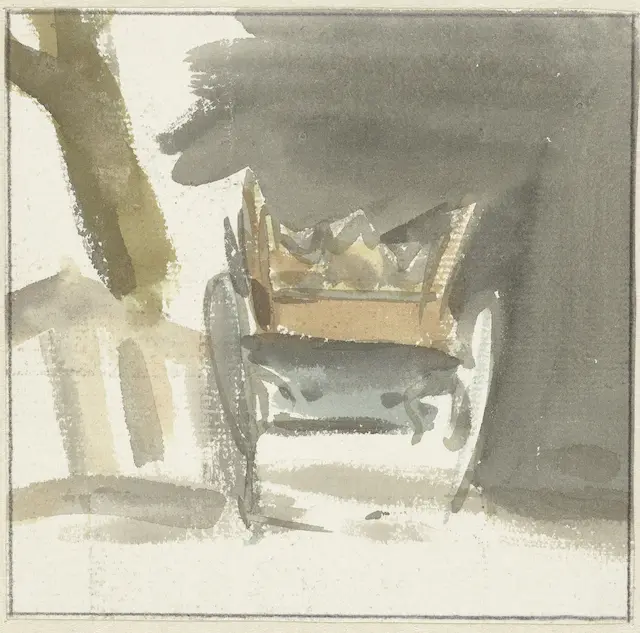 grey abstract drawing showing a wagon