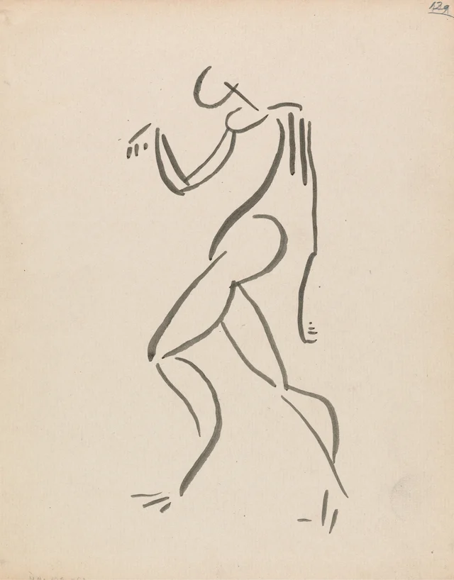 art drawing of a dancing fire on a tan backdround