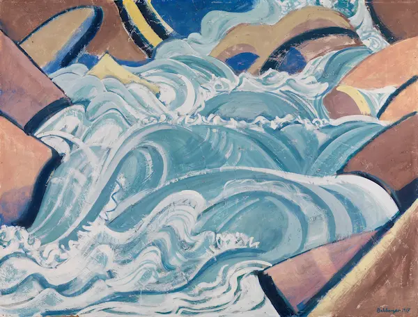 abstract painting of white water rapids