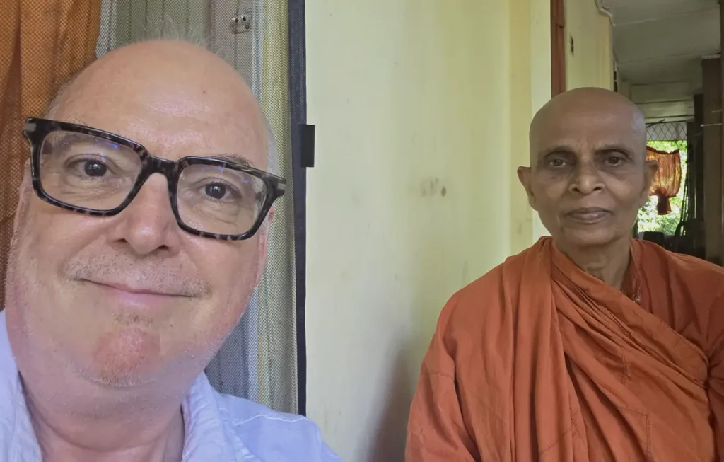 Tom Davidson-Marx with his meditation teacher, Venerable Kapilani Manio, in Sri Lanka.