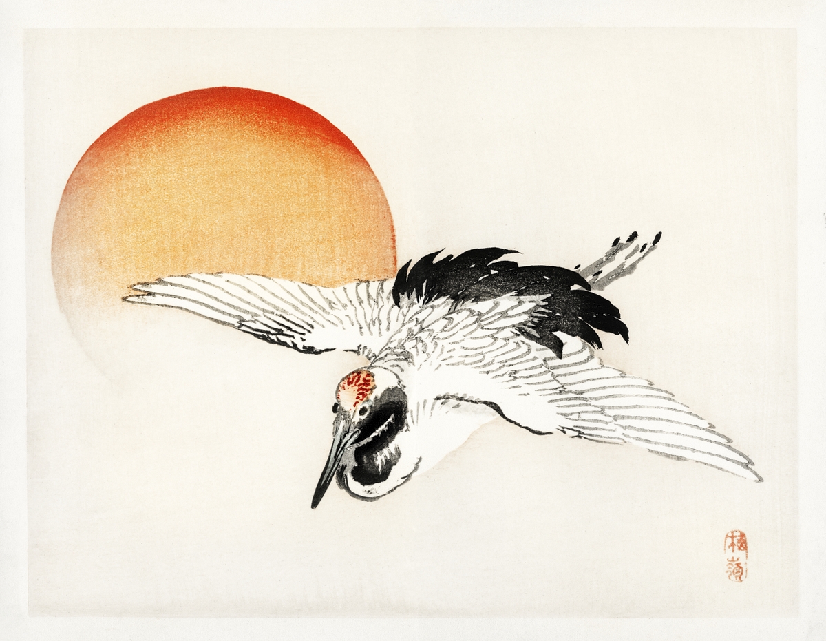 Flying crane by Kōno Bairei (1844-1895)